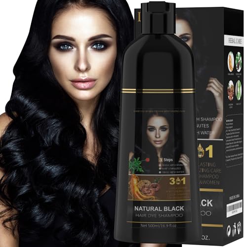 Hair Dye Shampoo for Gray Hair, 3 in 1 Herbal Ingredients Natural Dye for Women Men, Grey Coverage(500mL,17.6 Fl Oz) (Black)