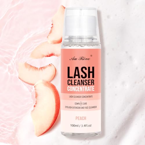 Lash Shampoo Concentrate 100 ml/3.4 fl.oz Lash Cleanser Concentrate Oil Free Eyelash Extension Shampoo for Salon Home Eyelash Care-Can Make 20 bottles of 60ml Lash Shampoo,Peach