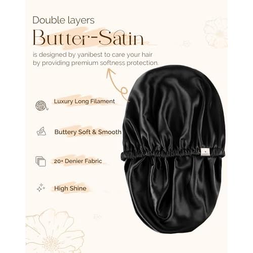 YANIBEST Silk Bonnet Satin Bonnet for Sleeping Women and Men, Adjustable Double Layer Hair Bonnet for Curly Braids Hair
