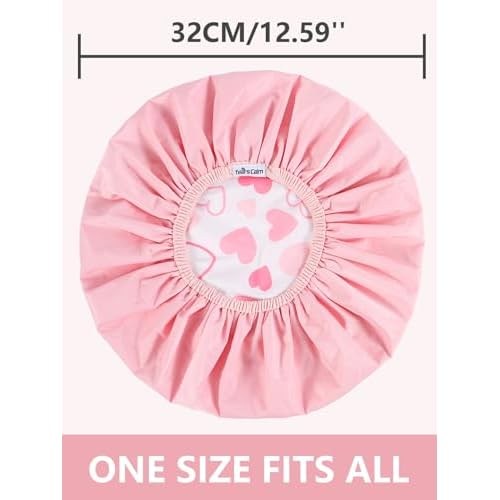 Years Calm Shower Caps For Women Reusable Waterproof£¬Pattern And Solid Color Dual-Layer Design For Dual-Layer Usable£¬Protects Hair In Shower, Spa, Cooking, Clean & Travel (Pink, One Size)