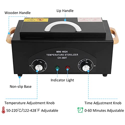 High Temperature Metal Tool Cleaning Box, 1.5L Dry Heat Box with Adjustable Temperature and Time for Nail Barber Tattoo Metal Equipment Cleaning (Black)