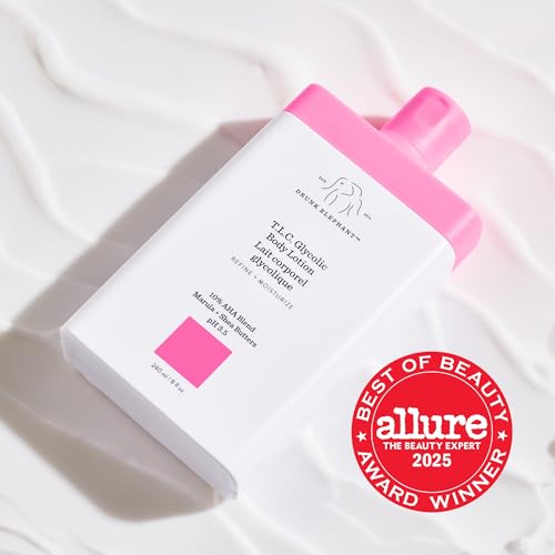 Drunk Elephant T.L.C. Glycolic Body Lotion - 240 ml/8 fl oz - Lightweight 10% Exfoliating AHA Lotion - Clean Clinical Skincare - Cruelty-Free - Free of Essential Oils, Silicones, and Fragrance