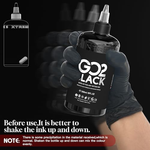 Xtreme GO2 Black Tattoo Ink for Bold Fillings, Long Lasting Vivid Color, Highly Concentrated, Smooth Application, Vegan Tattoo Ink (10 oz)