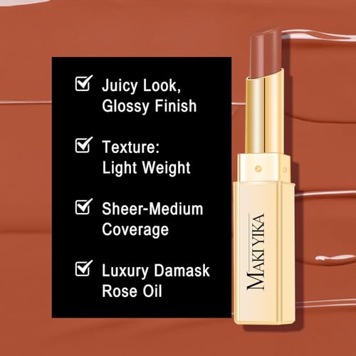MAKI YIKA Moisture Light Brown Lipstick for Women Hydrate Lip Gloss for Dry Cracked Lips Weightless Glossy Lip Color Juicy Finish,MA050 Milk Brown