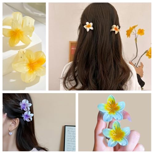 Flower Claw Clip,7pcs Medium Cute Non Slip Plumeria 4CM Hawaiian Hair Jaw Clip Hawaii Beach Tropical Hair Accessories for Thick,Thin Straight, Curly Wavy Hair, Gifts for Women Teen Girls (4CM)