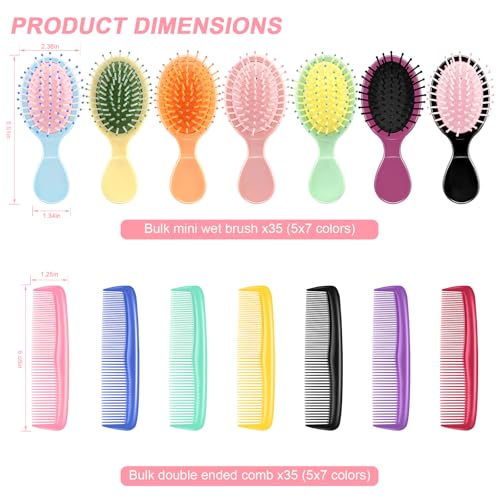 HOFASON 70 Pieces Bulk Mini Wet Hair Brush & Mini Comb Set for Kids Girls Women, Bridesmaid Gifts, Spa Party Supplies, Summer Stuff, 35 Travel Small Brush for Hair 35 Fine Wide Hair Combs for Boy Men