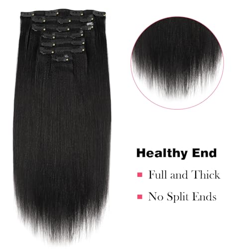 Sassina Italian Light Yaki Straight Clip in Human Hair Extensions Real Remy Double Wefts Clip in Hair Extensions for Black Women 120 Grams 7 Pieces With 17 Clips YS 12 Inch