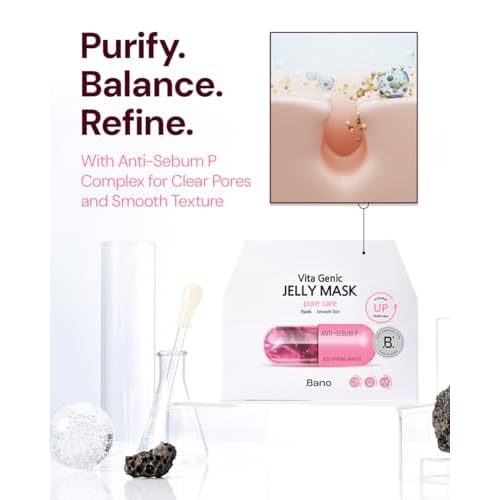 Vita Genic Jelly Face Pore Care Mask 10EA ? Hydrating Sheet Mask for Sensitive Skin, Korean Glass Skin Care with Spring Water, Vitamin C and Niacinamide, Sebum Control, Fragrance-Free