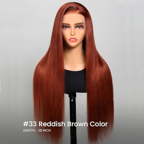 13x4 Straight Reddish Brown Lace Front Wigs Human Hair Glueless Wigs Human Hair Pre Plucked Pre Cut 250% Density Glueless Wig Human Hair Lace Front Wigs for Women 22 Inch