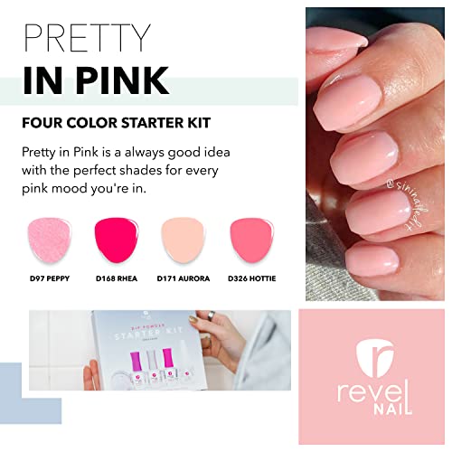Revel Nail Starter Kit - 4 Color Manicure Set with Dip Nail Powder and Dip Powder Liquid Set - Pretty in Pink