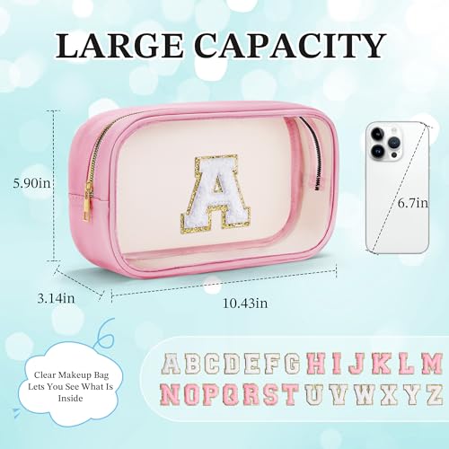 YOOLIFE Graduation Teacher Gifts Initial Clear Makeup Bag Birthday Gift Travel Toiletry Preppy Cosmetic Bags Birthday Gift for Girls Kids Travel Essentials Clear Toiletry Bag A