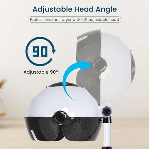 Hooded Hair Dryer, Professional Hood Dryer on Wheels, Sit Under Dryer, Standing Hair Dryer, White