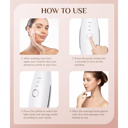 7 Color Galvanic Machines - Red Light Therapy for Face and Neck, Face Massager Tool for Wrinkles, Double Chin, Vibrating Facial Massager with Thermals, White