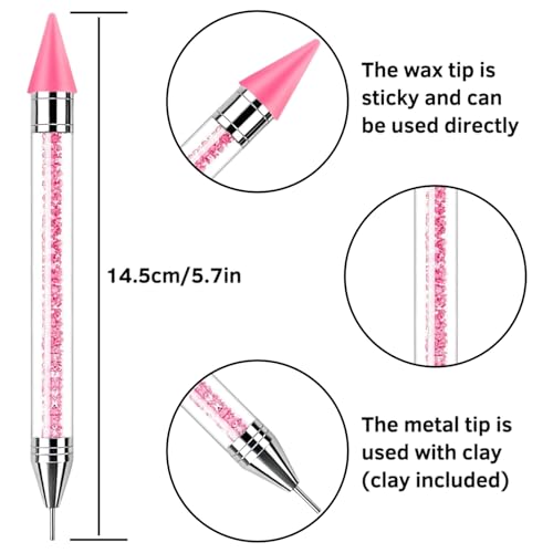 2 Pack Rhinestone Picker Tool Dotting Pen with 4 Wax Tips and Tray, Wax Pencil for Rhinestones, Gem Picker Pen Diamond Jewel Applicator, Rhinestone Tools for Bedazzling DIY Nail Art