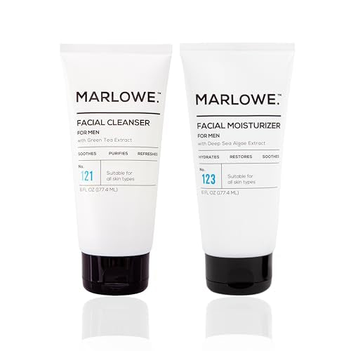 MARLOWE. Face Cleanser & Moisturizer Skin Care Duo, No. 121 Facial Cleanser 6 oz & No. 123 Facial Moisturizer 6 oz with Green Tea & Deep Sea Algae Extracts, Purifies, Hydrates, Refreshes & Soothes