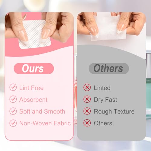 Nail Polish Remover, Lint Free Nail Wipes 540PCS Acetone Nail Polish Remover Wipes, Super Absorbent Soft Nail Wipes for Fingernail Polish Remover and Eyelash Extension Wipes(Dry Pads)