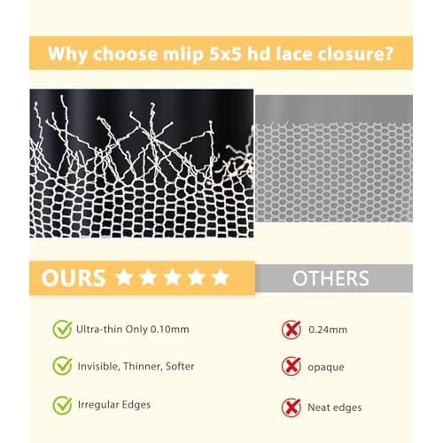 Mlip 2x6 HD Lace Closure Body Wave, 0.10mm Ultra Thin Invisible Swiss Lace, Skinlike Real HD Lace Melt into Skin Perfectly, Pre-plucked Natural Hairline, Raw Indian Human Hair 14 Inches