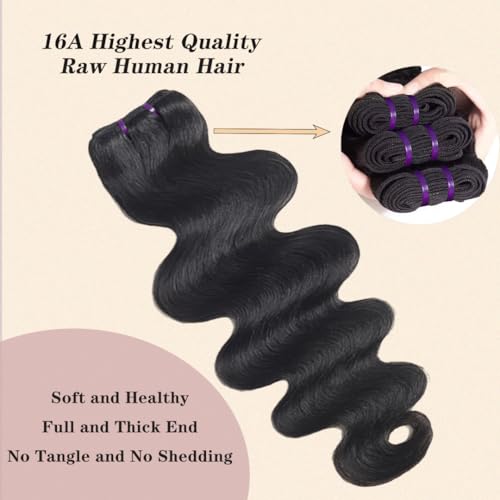 16A Raw Body Wave Human Hair Bundles 20 22 24 Inch Brazilian Virgin 100% Unprocessed 3 Bundles Human Hair Hight Quality Hair for Black Women Natural Color