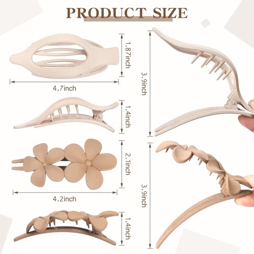 8 Pcs Flat Hair Clips for Women, Flower Flat Hair Clips 2 Styles Matte Hair Accessories Non-slip Hair Claw Clips for Thin and Thick Hair (Brown)