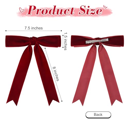 2PCS Velvet Hair Bows Hair Ribbon Clips Black Wine Red Big Fall Alligator Clips Hair Accessories for Women Girls Toddlers Kids Baby