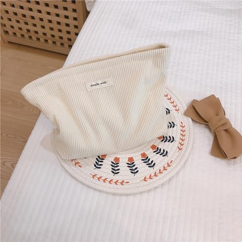 Wudygirl Travel Makeup Bag,Large Capacity Cosmetic Bag for Women,Corduroy Toiletry bag Handbags Purses Zipper pouch(Beige)