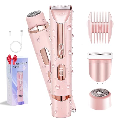 Bikini Trimmer for Women,2-in-1 IPX7 Waterproof Electric Shaver,USB Cordless Painless Electric Razors with LED Display for Legs Bikini Facial Hair Removal, Body Wet&Dry Use Razor Kit for Lady Grooming