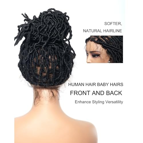 24" Swiss HD Lace Knotless Locs Wig for Black Women/Men - Glueless Pre-Plucked Fauxlock Wig with Human Hair Baby Hair, Pre Cut Full Lace (Black 1B/Brown) - Salon-Level Quality - Medium Cap Size