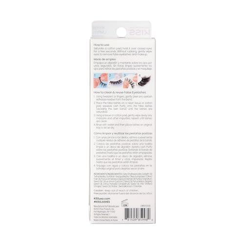 KISS Lash Purify Eye Makeup Remover & False Eyelash Cleanser/Conditioner, Gentle 3-in-1 Formula Removes Lash Glue & Waterproof Makeup, Net Wt. 50 ml (1.69 US fl. oz.)