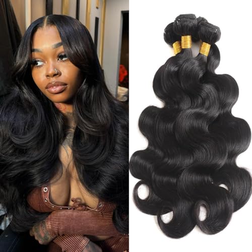 Human Hair Bundles 18 20 22 24 Inch Body Wave Bundles Human Hair 100% Unprocessed Brazilian Virgin Hair Bundles 4 Bundles Human Hair Natural Black Human Hair Extensions Bundles for Women