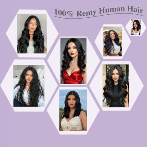 Clip in Hair Extensions Real Human Hair,24 Inch 7Pcs 120g Seamless Human hair Clip in Extensions for Women Invisible Straight 1B Natural Black Hair Extensions Clip ins Double Weft