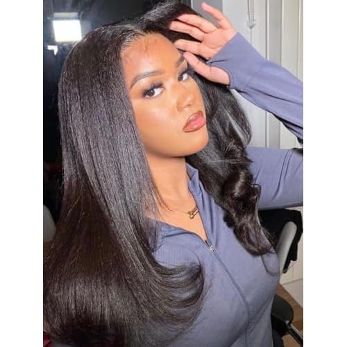 YIROO Hair V Part Wig Human Hair Kinky Straight Wig No Leave Out Upgraded U Part Wigs for Women 12A Yaki Straight Glueless Wear And Go V Shape Clip in Wigs Beginner Friendly 150% Density 20 Inch