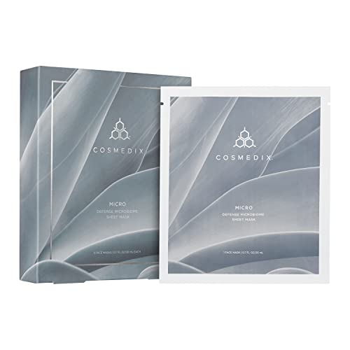 COSMEDIX Micro Defense Microbiome Peel-Off Sheet Mask, Hydrates & Quenches Dry Skin, Soothing & Redness Reducing, Cruelty & Gluten Free, Set of 5