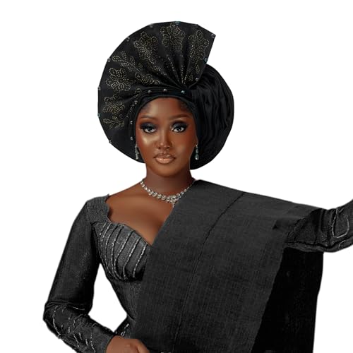 African Headpiece Nigerian Headwear,auto gele Nigerian Headwear,Headwraps for Woment,Monochrome Elastic Women's hat