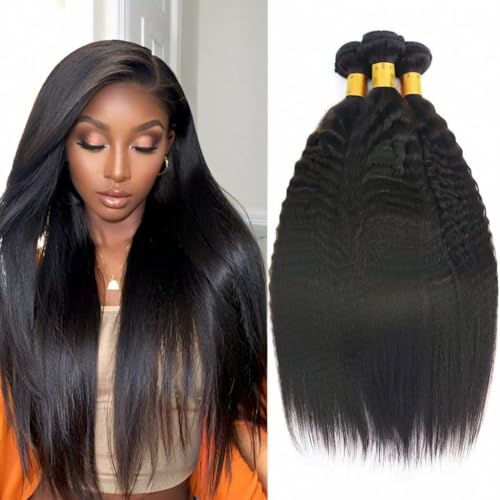 12A Human Hair Bundles 16 18 20 Inch 3 pcs Kinky Straight Bundles Human Hair 100% Unprocessed Brazilian Remy Virgin Hair Extensions Raw Quick Weave Sew In Glossy Billion Hair Bundles Natural Black