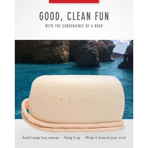 St. John Bay Rum Soap On A Rope | USA Made, Triple-milled Mens Soap Bar | Hydrating Bar Soap for Men with Olive Oil & Glycerine | Luxury Body Soap Bar for men | (7 oz Bar- 3 Pack)