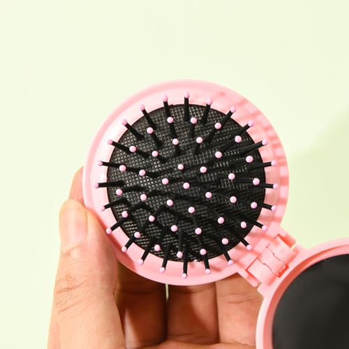 9 Pack Mini Hair Brush Foldable Travel Hair Brushes with Mirror Round Portable Folding Pocket Hair Brush Mini Comb Compact Travel Size Massage Comb for Men Women