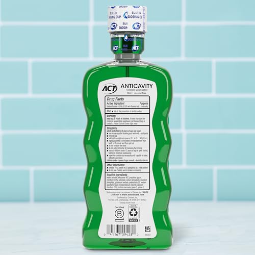 ACT Anticavity Zero Alcohol Fluoride Mouthwash 18 fl. oz., With Accurate Dosing Cup, Mint