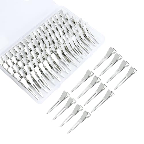 100pcs 1.77inches rust-proof metal alligator clip with a Clear Plastic Box, Styling, Hair Styling, Curling Clip, Hair Coloring, DIY Aaccessories, Items Fixed, Silver.