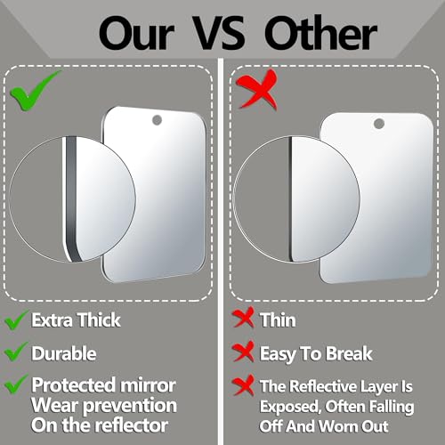 Shower Mirror Fogless for Shaving(Medium 8x6 inch), Unbreakable Deluxe Plexiglass Makeup Mirror with 2 Adhesive Hooks, Locker Mirrors for Shower, Shower Mirror Fogless, Portable Handheld Camping