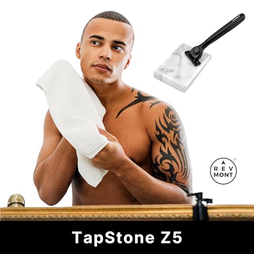 Tapstone Z5 Razor for Men, 5 Blade Shaving Razor with Travel Case, Plus Tapping Stone Made from Solid Marble, Tap Away for a Clean Shave, RevMont Z5 Tapstone Razor Set