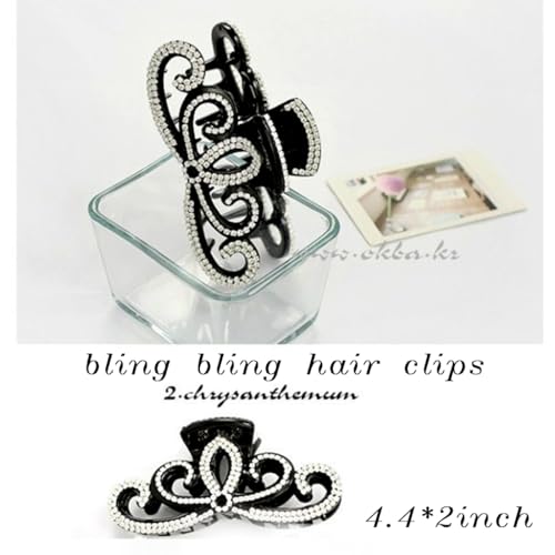 Yusier Lotus Rhinestone Hair Clip for Women - Thick Hair Big Grab Claw Clip with Diamond Crystal for Prom (Black)