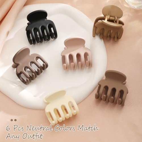 6 PCS Small Claw Clips for Women, Matte Medium Hair Claw Clips for Thin Fine Hair, Strong Hold Hair Clip, Durable Non-slip Short Hair Accessories