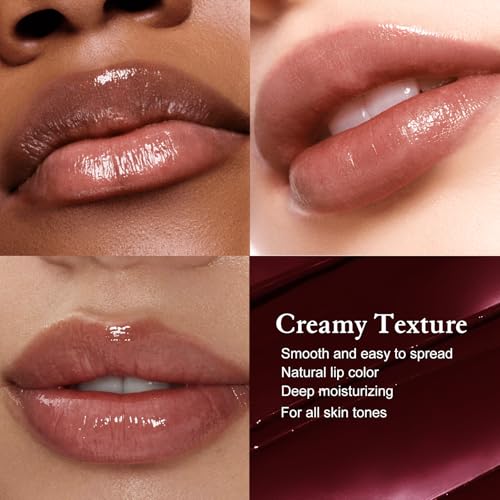 Tinted Lip Balm Brown Lip Liner Set, Hydrating Formula Black Lipstick for Women, Matte Lip Liner and Lipstick Combo Natural Glossy Finish Makeup Lip Care Balm for Repairing Dry Lips