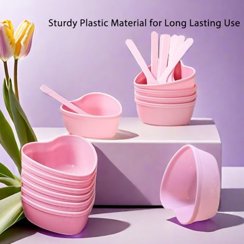 5 Pairs Pink Heart-shaped Plastic Facial Mask Mixing Bowls Set with Spatulas - DIY Skincare Mixing Tool Kit, Mud Masks, Home Salon, and Beauty Salon Use, Face Mask Applicator Tool(5Pcs)