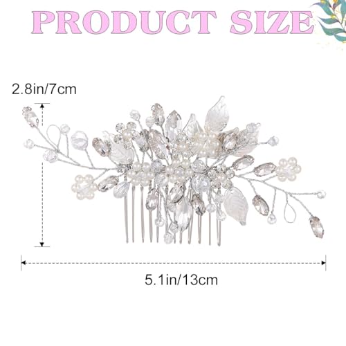 JEAIRTS Crystal Hair Comb Silver Bridal Pearl Headpiece Wedding Hair Accessories for Women