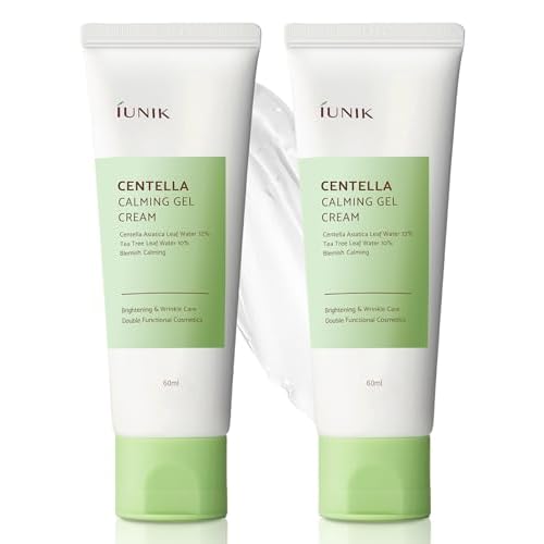 IUNIK Centella 70% Calming Gel Cream Vegan Non-Sticky Moisturizing Blemish Care w/Centella Asiatica Tea Tree 10% Soothes Acne Rosacea Oily & Sensitive Skin Korean Skincare BOGO 1+1
