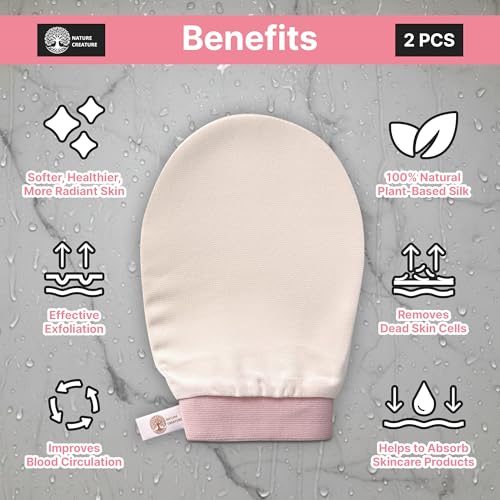 ? Vegan Silk Exfoliating Glove (2pcs) for Face, Body, and Hands | Natural Body Scrubber for Dead Skin Removal | Exfoliating Mitt Eco-Friendly, Perfect for Spa, Bath, and Shower