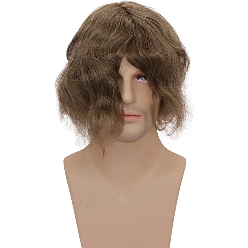 Men toupee Mono Lace with PU Toupee for Men 100£¥ European Human Hair Replacement System Mens Toupee Men's Hairpiece Wigs for men (#18 Dark Blonde Brown Color)