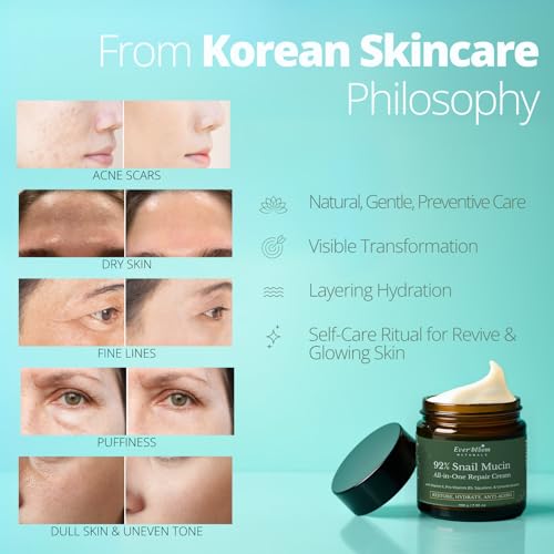 92% Snail Mucin Face Moisturizer Cream Large 7oz with CICA, Squalane & Vitamin E, Hydrating Korean Skin Care, Repair Cream for Soft and Glowy Skin, Acne Skin Care, Centella Asiatica