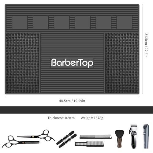 Magnetic Mat 19x12.5 Inch 6 Slots Barber Tray Hairdressing Electric Clippers Storage Mat Salon Table Tools Nonslip Cushion Heat Resistant Pad for Clippers Scissors Combs for Barbershop Salon, Home